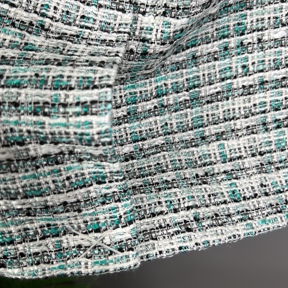 NWT Kenar Tweed Skirt 10 Black White Teal Mint Boot Skirt Fall Winter - Picture 4 of 9